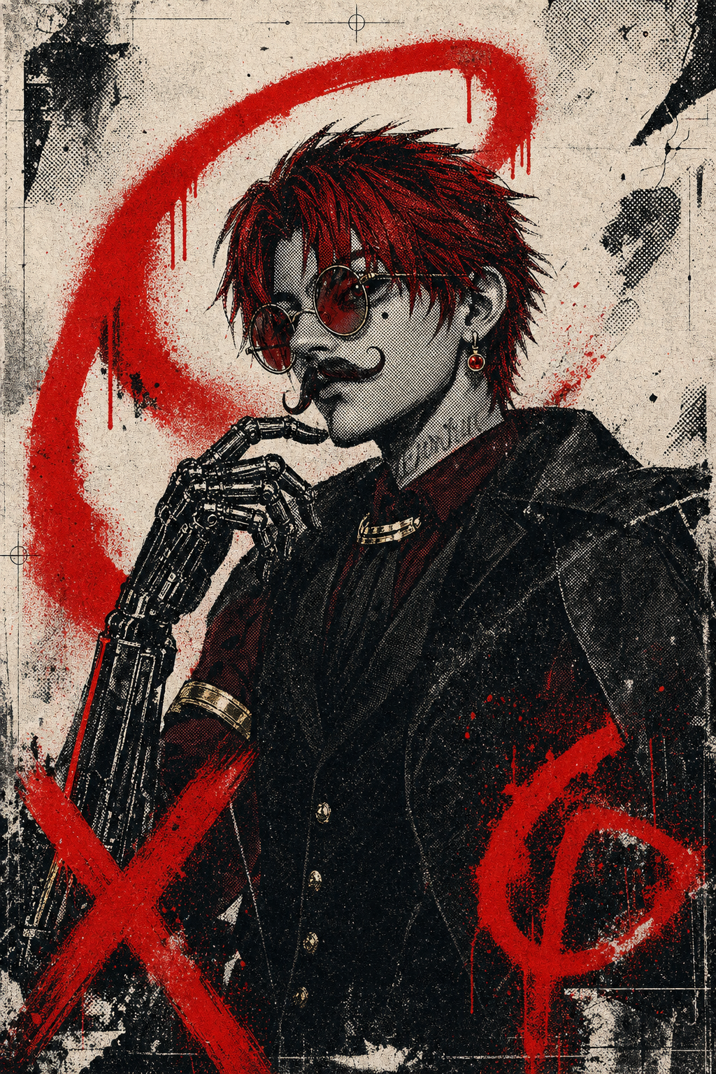 Epsi drinking whisky in a distressed print portrait